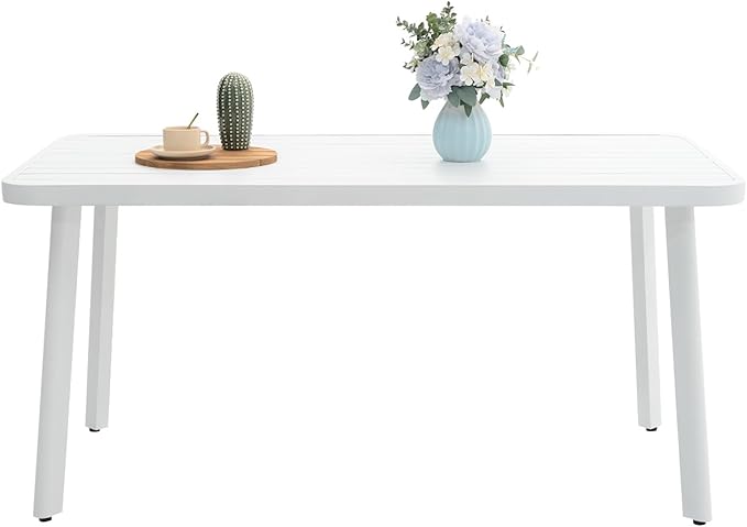 Outdoor Dining Table for 4 Person 62" Rectangle Aluminum Table Patio Furniture for Garden, Lawn, Patio, White