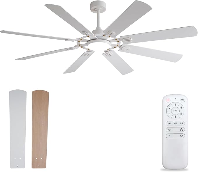 BOOMJOY 72 Inch Ceiling Fans with Lights and Remote, Indoor/Outdoor Ceiling Fan with Light, 8 Blades, Reversible Quiet DC Motor,Modern White Large Ceiling Fan for Living Room Patio Bedroom