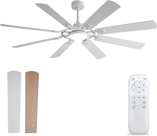 BOOMJOY 72 Inch Ceiling Fans with Lights and Remote, Indoor/Outdoor Ceiling Fan with Light, 8 Blades, Reversible Quiet DC Motor,Modern White Large Ceiling Fan for Living Room Patio Bedroom