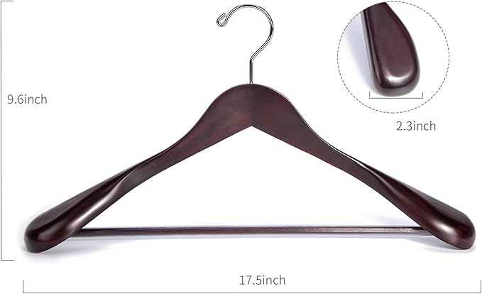 Nature Smile Luxury Mahogany Wooden Suit Hangers - 12 Pack - Wood Coat Hangers,Jacket Outerwear Shirt Hangers with Extra-Wide Shoulder, 360 Degree Swivel Hooks & Anti-Slip Bar with Screw