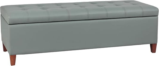 Joveco 51 Inch Storage Ottoman Bench,Tufted Leather Storage Bench for Bedroom (51”,Gray Green)