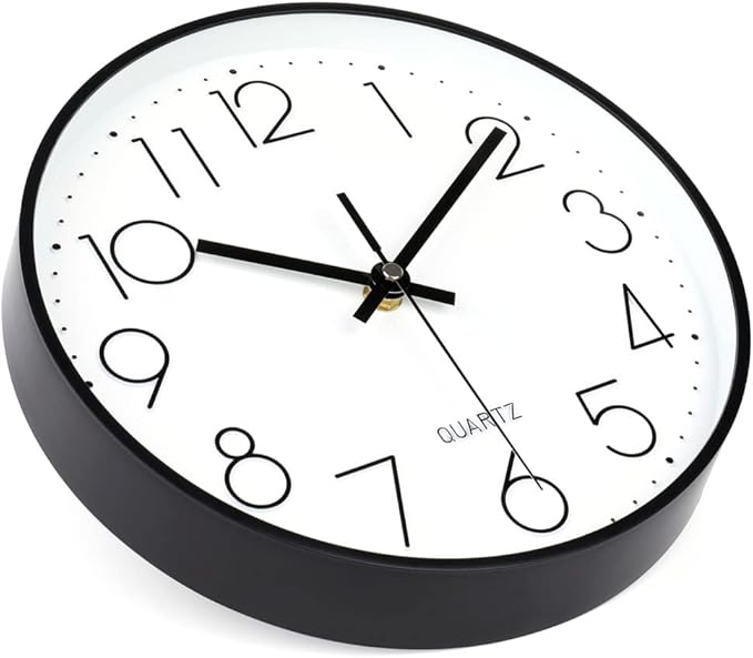 jomparis 10 Inch Black Wall Clock Battery Operated Silent & Non-Ticking Wall Clock Classic Clock for Home, Office, Bedroom, School