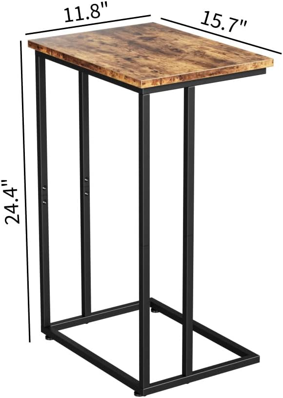 Innerjoin Wide C Side Table,C Couch Laptop Table with Metal Frames, Small Snack End Table for Sofa and Bed, Retro Laptop C Side Table, Living Room and Bedroom, Industrial Style, Rustic Brown