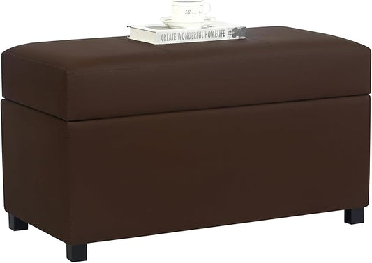 Joveco 32" Leather Storage Ottoman Bench, Rectangle Foot Rest Stool for Living Room, Bedroom, Entryway, Brown
