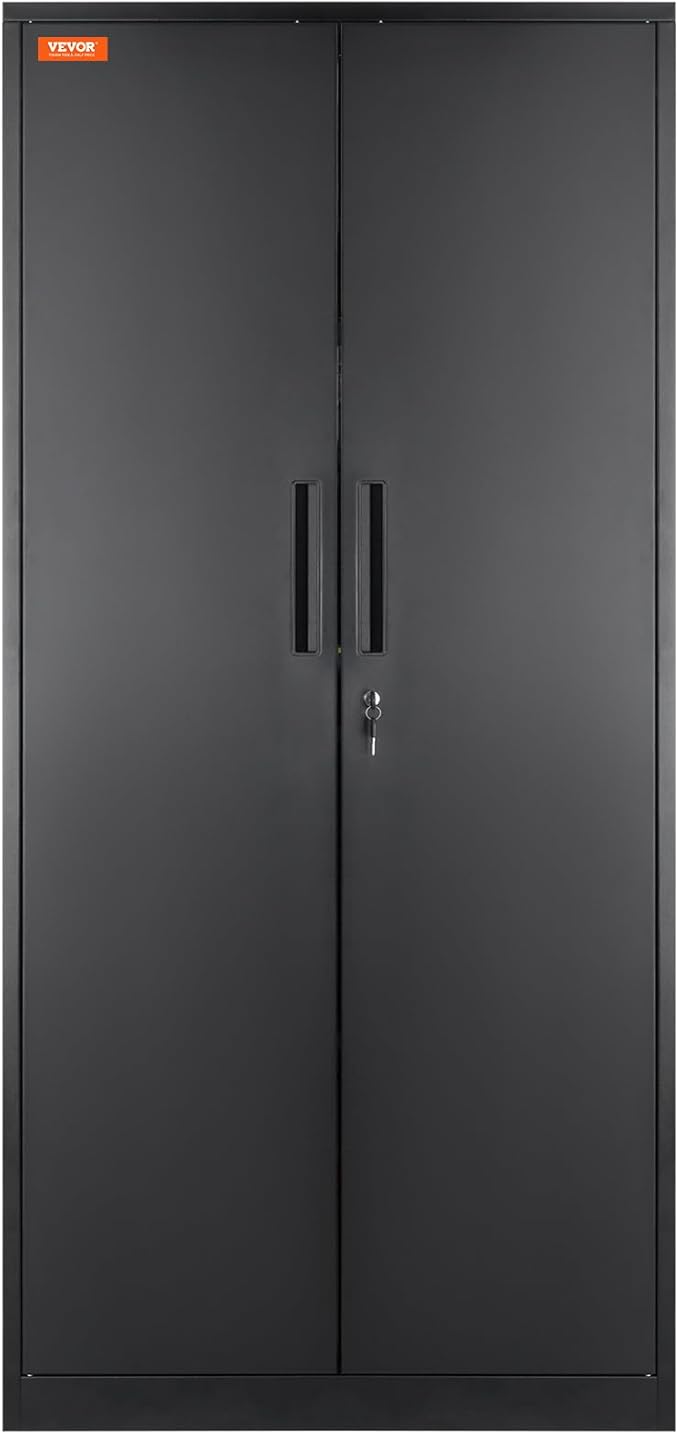 VEVOR Metal Storage Cabinet, Steel Locking Storage Cabinet with 2 Magnetic Doors and 4 Adjustable Shelves, 71'' Metal Cabinet 200 lbs Capacity per Shelf with 3 Keys, for Office, Home, Garage, Black