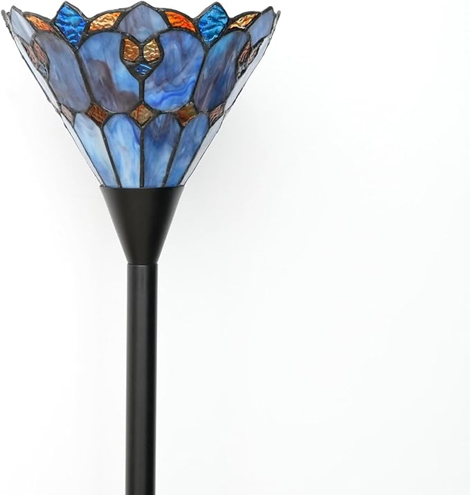 Tiffany Stained Glass Torchiere Floor Lamp Tiffany Style Standing Corner Light Antique Handcrafted Pole Floor Reading Uplight Lamp (Bulb Include)