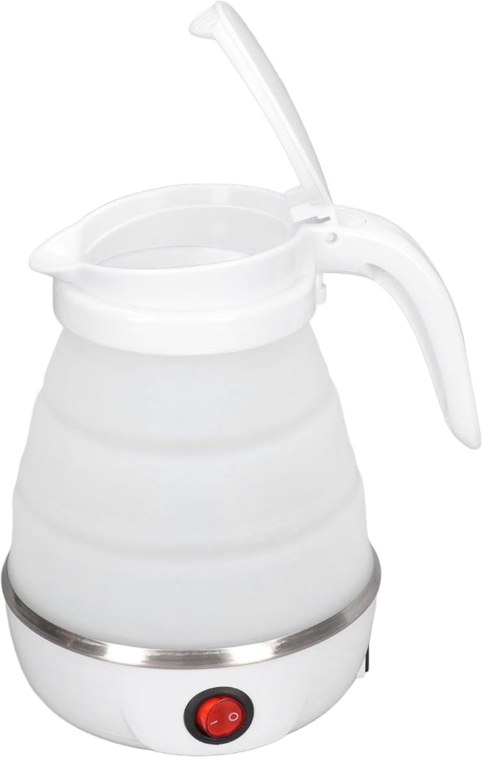 Folding Electric Kettle, US Plug 110V 400W Collapsible Hot Water Kettle with Detachable Power Cord for Desktop (White)