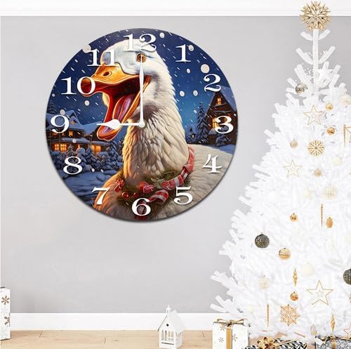 Christmas Goose Wall Clock Large Silent Non-Ticking Battery Operated Modern Clocks for Living Room Decor/Bedroom/Office (10x10 in)