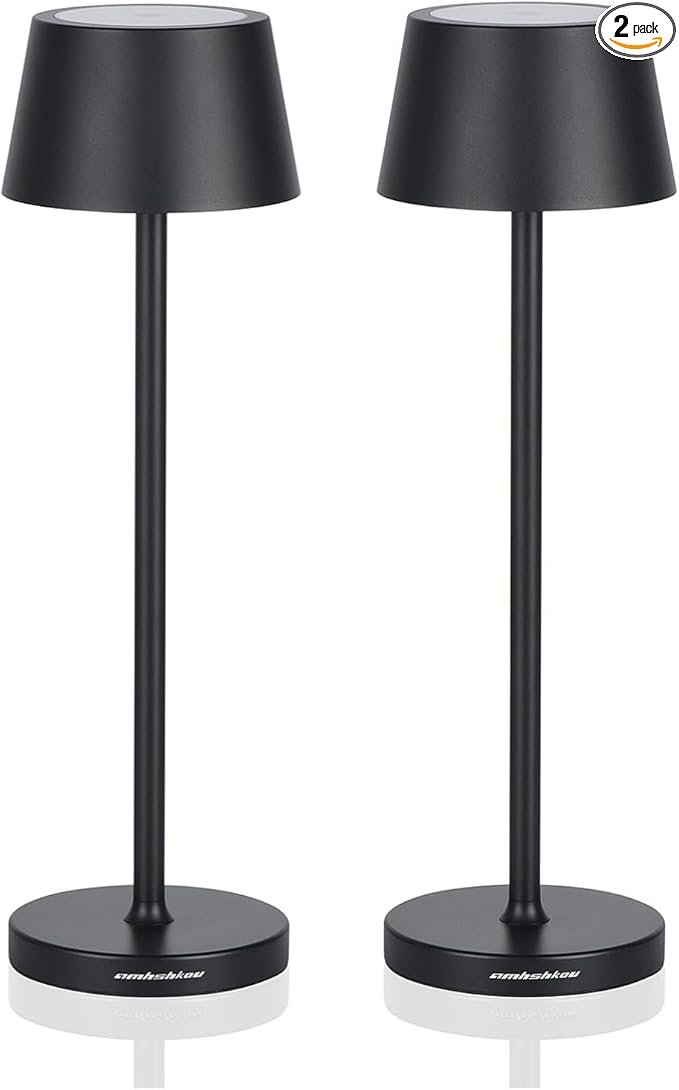 Cordless Table Lamps Set of 2,with Touch Dimming and IP54 Waterproof Function Desk Lamp,Suitable for Indoor and Patio Lighting Black 2 Pcs