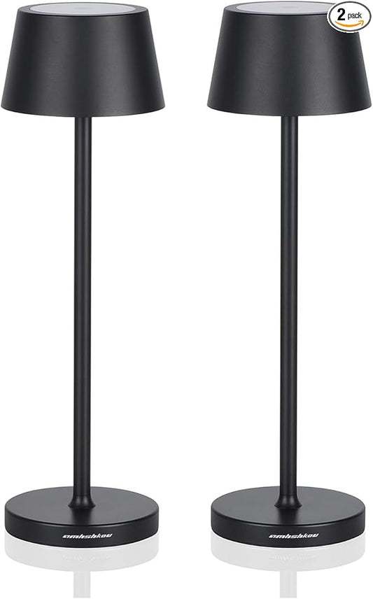 Cordless Table Lamps Set of 2,with Touch Dimming and IP54 Waterproof Function Desk Lamp,Suitable for Indoor and Patio Lighting Black 2 Pcs