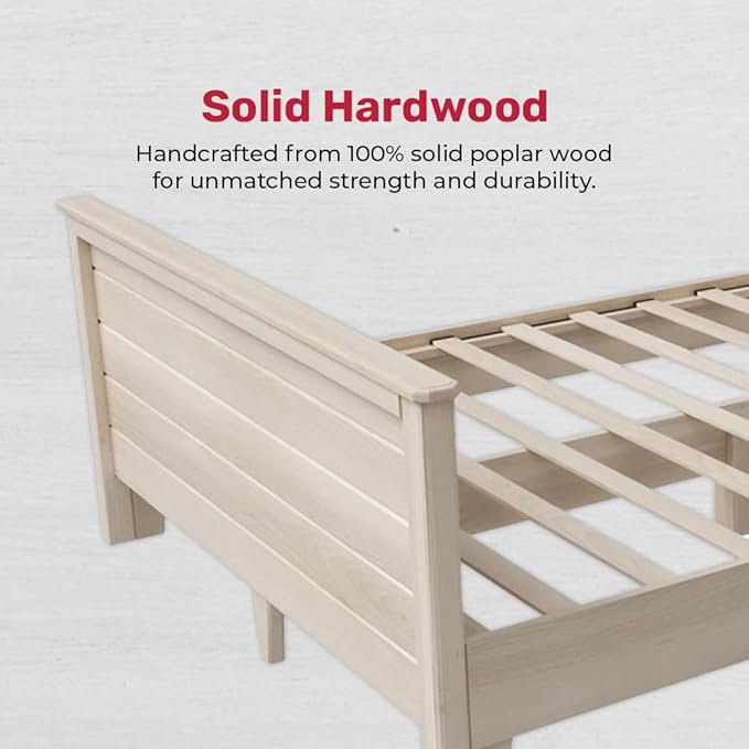 Solid Hardwood Deluxe Platform Bed Frame, Headboard, Footboard & Slats, Quality Crafted in Pennsylvania, USA from Poplar by Mennonite Artisans, No Box Spring Needed, Easy Assembly