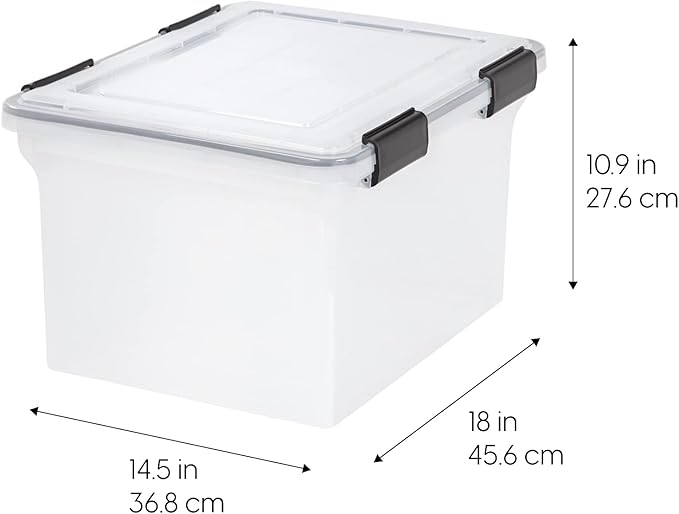 IRIS USA 32 Quart WEATHERPRO Plastic Storage Box with Durable Lid and Seal and Secure Latching Buckles, Clear with Black Buckles, 6 Pack