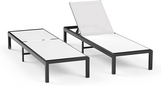 Aluminum Lounge Chairs Outdoor Chaise Furniture,2 Sets Patio Metal Deck Lounger Adjustable 5-Position Poolside Chase Recliner with Wheels for Beach,Coffee Table, (White, 2 Chairs)