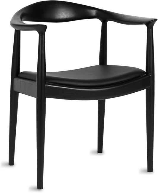 Tomile Upholstered Dining Chair Kennedy Armchair, Mid Century Modern Kitchen & Dining Chairs with PU Leather Cushion Seat, Hans Wegner Elbow Chair for Living Room Bedroom Office (Black Color)