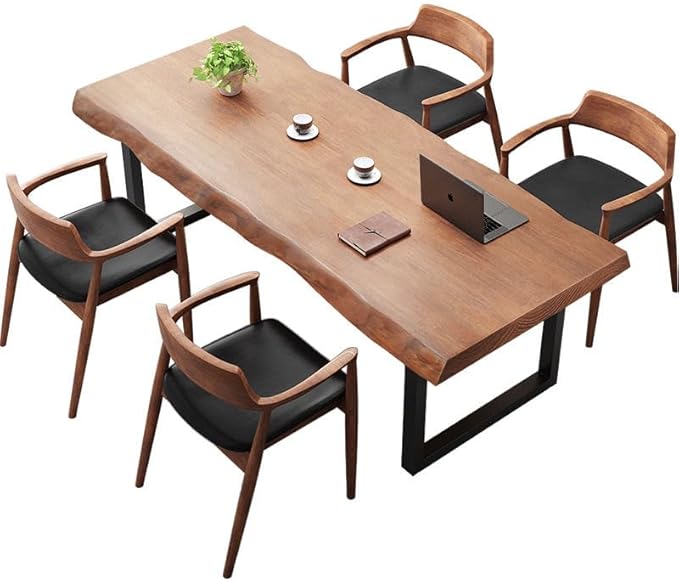 Stylish Solid Wood Office Desk with Sturdy Metal Base - Durable Multi-Size Executive Computer & Dining Table - Perfect for Home Office & Work Environments (Brown, 47in)