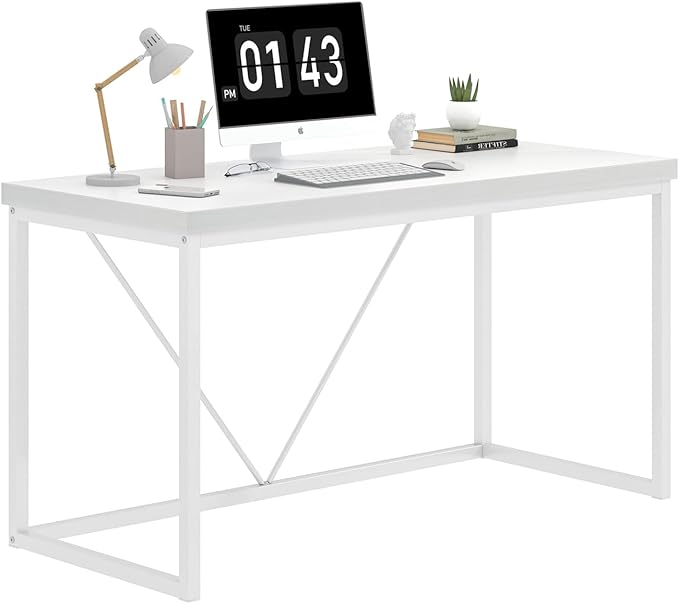 EXCEFUR White Computer Desk, Modern Home Office Desk, Small Wood Study Writing Table Workstation for Bedroom Living Room, 47 inch