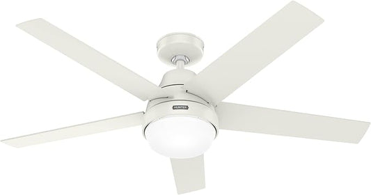 Hunter 52 inch Indoor Ceiling Fan with LED Light and Remote Control - White Modern Smart Ceiling Fan, Standard Mount, 5 Blades, For Bedroom, Living Room, or Kitchen, Quiet- Aerodyne 51336, Fresh White