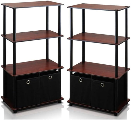 Furinno Go Green 4-Tier Multipurpose Storage Shelf with Bins, Set of 2, Dark Cherry