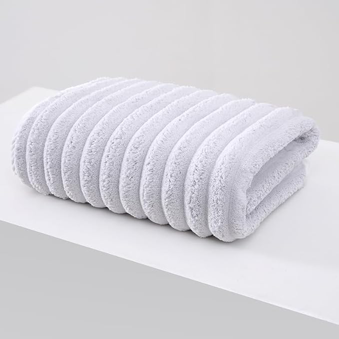 Soft Bath Sheet Towels, 35x70 inches Microfiber Ribbed Oversized Bath Towels Extra Large for Bathroom, Home, Hotel, Spa, Beach, Pool, Gym (Bath Sheet - Set of 2, Grey)