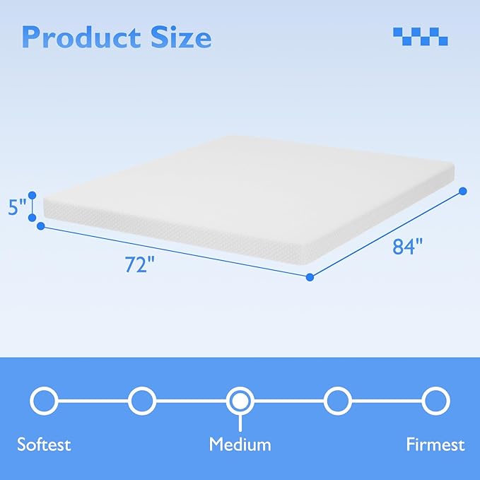 FDW | 5 Inch California King Mattress | Medium Firm | Gel Memory Foam Mattress | White | Bed in a Box, CertiPUR-US Certified | Pressure Relief, Cooling Ventilated Foam | Washable Removable Cover