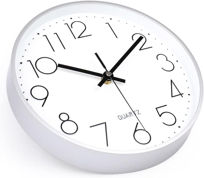 jomparis 10 Inch Silver Wall Clock Battery Operated Silent & Non-Ticking Wall Clock for Home Office Bathroom