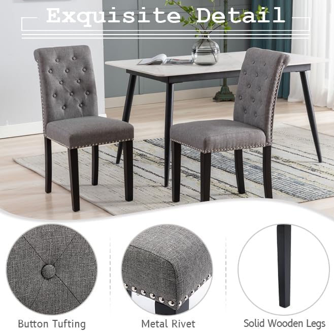 Westice Dining Room Chairs Set of 8 Upholstered Fabric Kitchen Chairs Dining Room Side Chair with Nailhead Trim and Rubber Wood Legs for Small Space Apartment, Gray