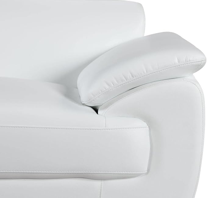 Blackjack Furniture 4571 Veal Collection Genuine Leather Couch for Living Room, Elegant Modern Design with Adjustable Headrests and Durable Wood Frame, Sofa, 86", White