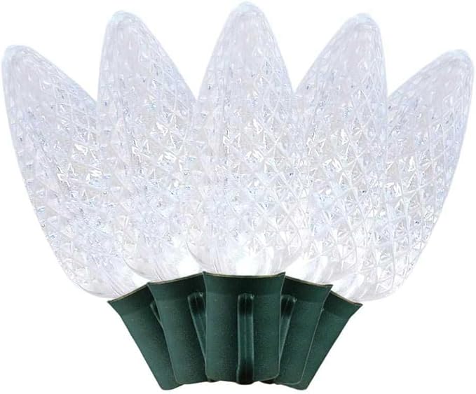 Novelty Lights 25 Feet 25 Light C9 Diamond Faceted LED String Lights, Pure White, Pre-Lamped Holiday Lights on Green Wire, UL Listed Indoor/Outdoor, Connectable End-to-End