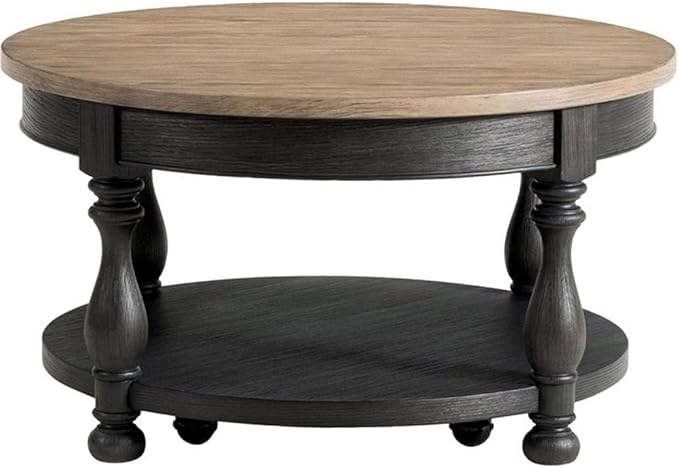Pemberly Row Wood Coffee Table in Antique Oak and Matte Black