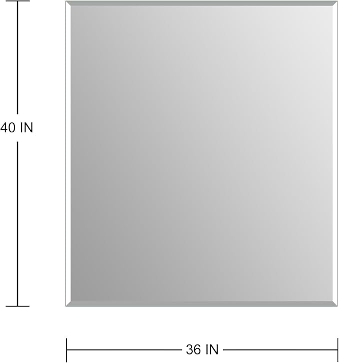 Ruomeng Frameless Mirror for Wall, 40x36 Inch Bathroom Vanity Mirror Farmhouse, Large Rectangle Mirror with Beveled Edge, Tempered Glass, Hangs Horizontally or Vertically