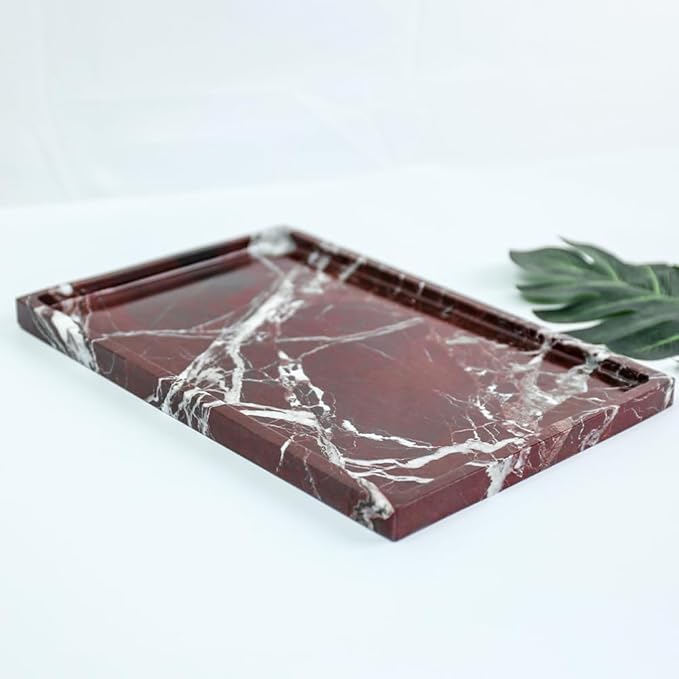 Real Luxurious Natural Marble Vanity Tray Genuine Marble Storage Tray for Home Decor Stone Tray for Bathroom/Kitchen/Vanity/Dresser,Plate Holder for Tissues, Candles, Towel