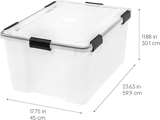 IRIS USA 62.8 Quart Plastic Storage Bin Tote Organizing Container with Durable Lid and Seal and Secure Latching Buckles, 4 Pack