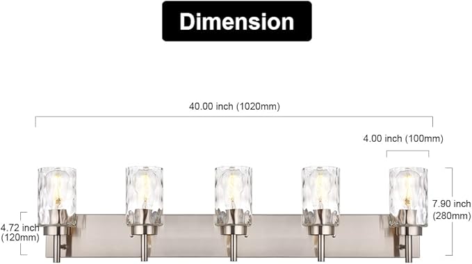 BONLICHT Transitional Vanity Lighting Fixtures Brushed Nickel with Clear Hammered Glass Shade,Farmhouse 5 Light Bathroom Lights Wall Sconces Contemporary Indoor Wall Mount Lights for Kitchen Sink