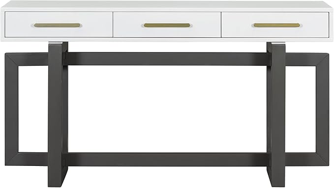 Knocbel Long Console Table with 3 Drawers and Handles, Minimalist Entryway Sofa Tables with Cross Sled Base for Living Room Hallway, 15.7" D x 57" W x 30.6" H Gray and Whitetop