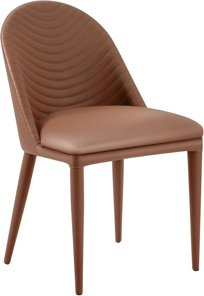 No Assemble Required Dining Chairs Set of 2, Modern Full Assembled Faux Leather Upholstered Side Chair with Backrests, Dinner Chairs for Kitchen Dinning Room, Brown