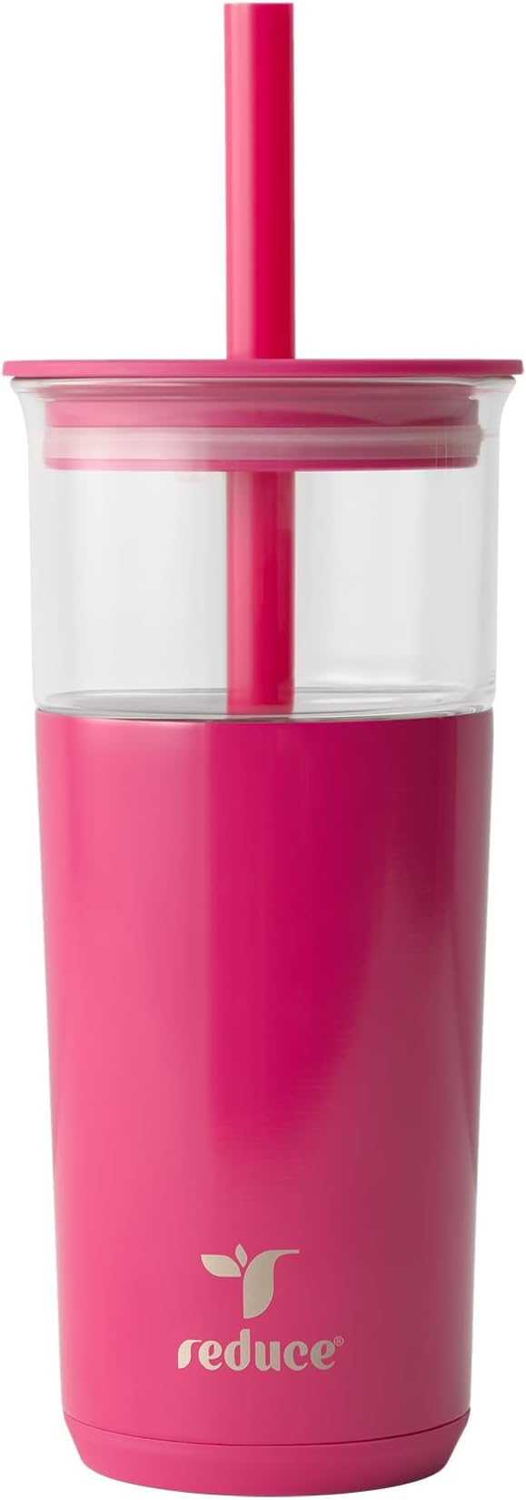 REDUCE Aspen 20 oz Vacuum Insulated Glass Tumbler with Lid & Extra Wide Straw - Keeps Drinks Cold for 12 Hrs - Ideal for Iced Coffee, Smoothies & Boba - Dishwasher Safe, Soft Base - Dragonfruit