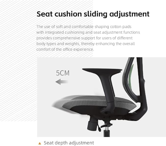 Mesh Office Chair – Ergonomic Office Chair with Lumbar Support, Adjustable Armrests & Sliding Soft Seat Cushion – Holds Up to 270lbs (Grey)