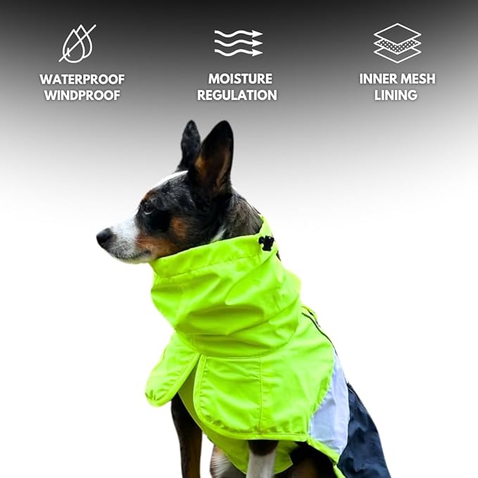 Spark Paws Dog Raincoat, Waterproof Windproof Rain Jacket, for Small Medium Large Extra Large Dogs, Reflective Breathable Full-Body Coverage Dry Suit - Neon White Navy Blue, M