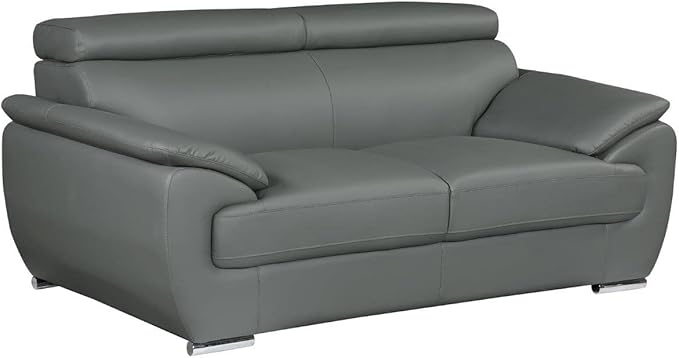 Blackjack Furniture 4571 Veal Collection Modern Genuine Leather Loveseat with Adjustable Headrest, Sturdy Wood Frame and Stainless Steel Legs, Stylish Living Room Love Seat, Gray
