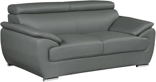 Blackjack Furniture 4571 Veal Collection Modern Genuine Leather Loveseat with Adjustable Headrest, Sturdy Wood Frame and Stainless Steel Legs, Stylish Living Room Love Seat, Gray