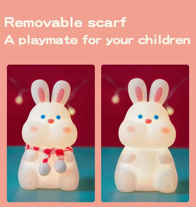 Rabbit Night Light for Adults Kids,LED Dimmable Animal Silicone Bunny Lamp Nightlight,Rechargeable BedsideTable Lamp withTouch Sensor 7 Colors,Gifts Decor for Kids Aduts,Bedrooms,Living Room