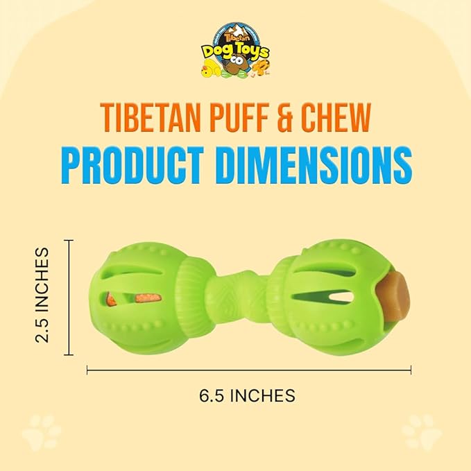 Tibetan Dog Chew Yak Cheese Puff & Chew - Fun Interactive Treat Dispenser Toy for Dogs - Training, Teething, Calming, Mental Stimulation - Bone Dumbbell - Fluorescent Green (1 Toy, 5 Nuggets)