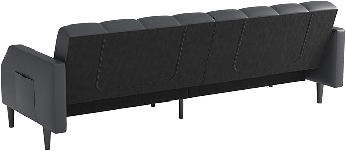 Fadware Faux Leather Couch, Convertible Futon Sofa Bed with Adjustable Backrest, Mid Century Leather Sofa Loveseat with Side Pockets& Metal Leg, Modern Leather Sleeper Sofa for Living Room Bedroom