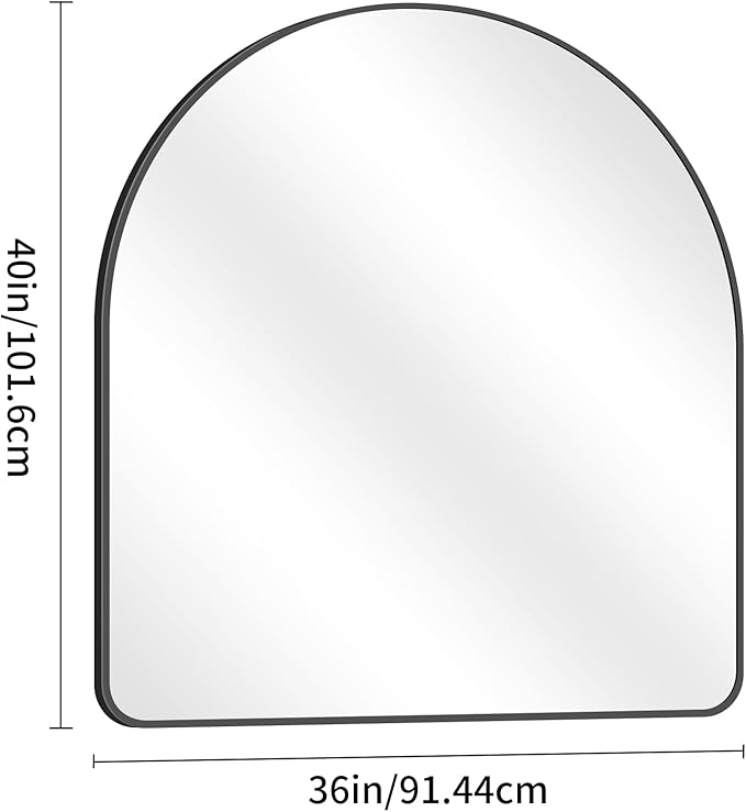 Arched Bathroom Mirror, 36"x40" Black Arched Mirror for Bathroom, Wall Mounted Mirror, Black Vanity Wall Mirror w/Metal Frame for Bedroom, Entryway, Living Room, Vertically Hanging
