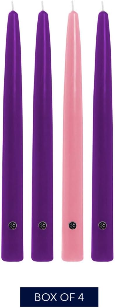 Colonial Candle 12 Inch Unscented Christmas Advent Candle Set (Set of 4), Virtually Dripless Taper Candles, Premium Wax with Cotton Wick, Up to 10 Hour Burn - Made in The USA