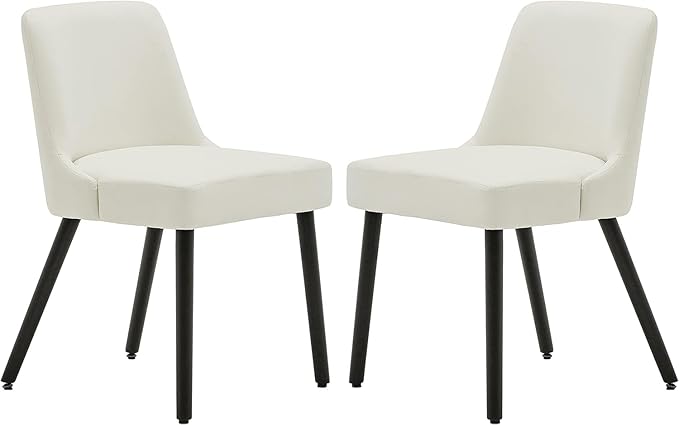 MINCETA Dining Chair,Morden Wood Leg Upholstered Kitchen Chair Set of 2,PU in Cream White