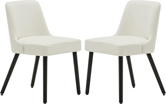 MINCETA Dining Chair,Morden Wood Leg Upholstered Kitchen Chair Set of 2,PU in Cream White
