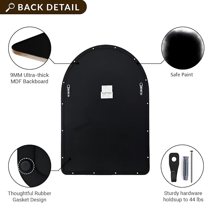 ANDY STAR Arched Mirror, Black Bathroom Mirror in Stainless Steel Metal Frame, Arch Top Rounded Corner 1 Inch Deep Set Design Wall Mount Hangs Vertical