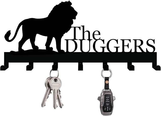 Personalized Key Holder with Name, Custom Metal Lion Silhouette Key Rack Hanger, Wall Organizer with 7 Hooks for Entryway, Front Door, Hallway, Kitchen, Farmhouse Decor