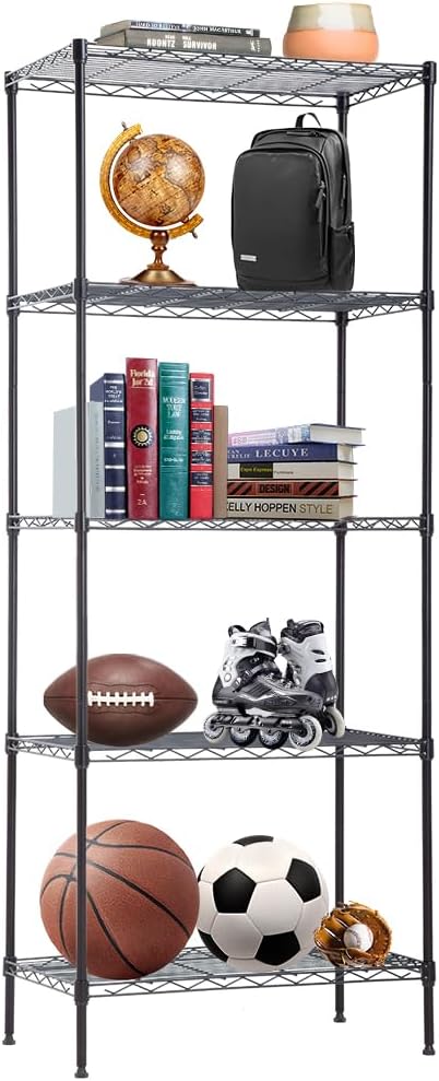 BestOffice | 5-Tier Wire Storage Shelves | 14x24x60 | Black | with Adjustable Racks | Heavy-Duty Metal Shelf, Holds Upto 750 lbs | No-Tool Assembly | Ideal for Home & Garage Shelving